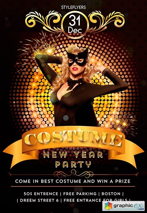 Costume New Year party PSD Flyer Template + Facebook Cover