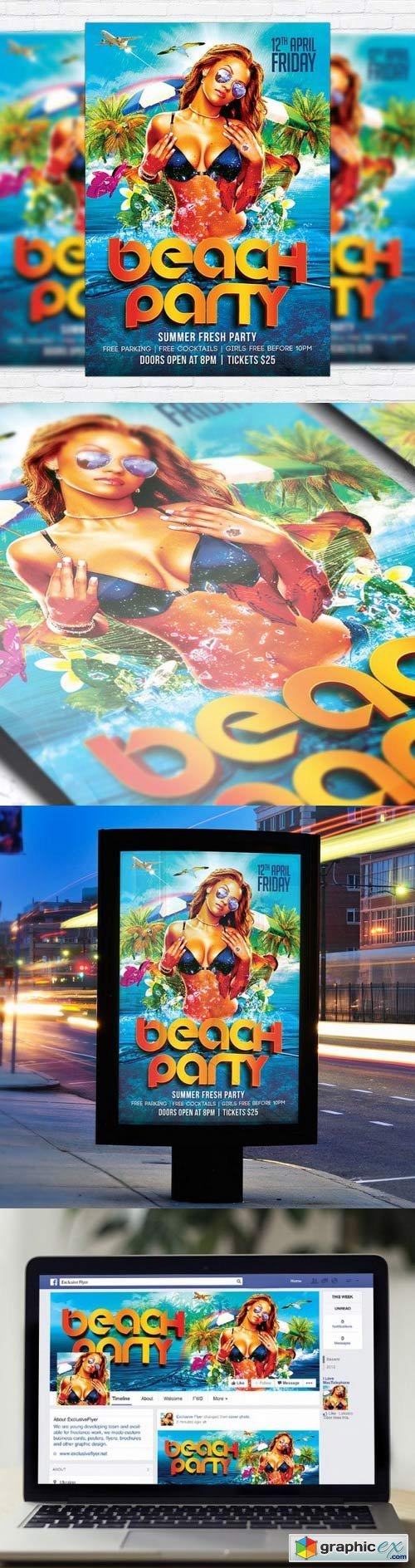 Beach Party Flyer PSD Template + Facebook Cover