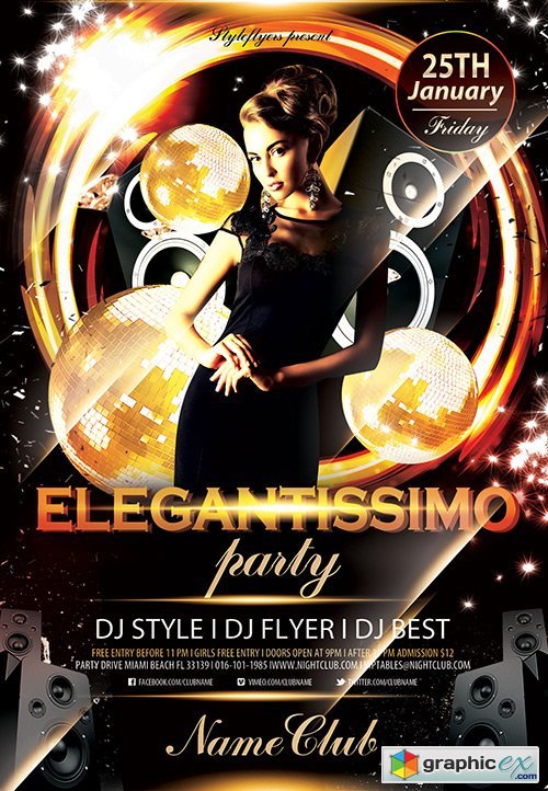 Elegantissimo Party PSD Flyer Template + Facebook Cover