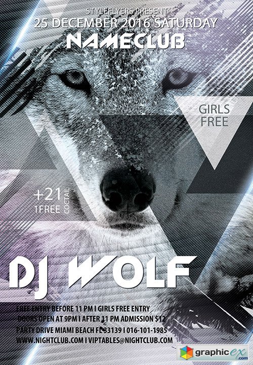 DJ Wolf PSD Flyer Template + Facebook Cover