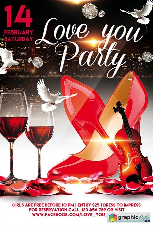 Love You Party PSD Flyer Template + Facebook Cover