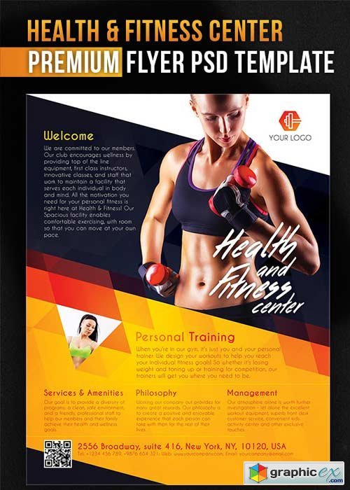 Health and Fitness Center  Flyer PSD Template + Facebook Cover