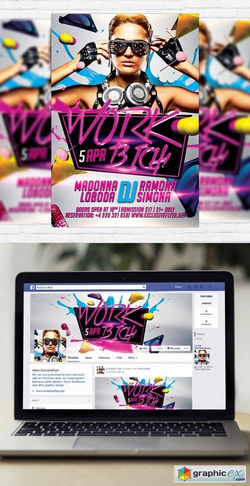 Work Birch Night Flyer PSD Template + Facebook Cover