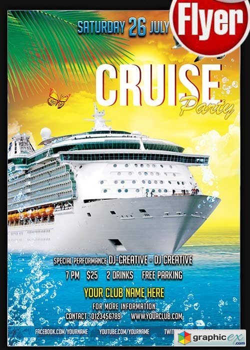 Cruise Party V2 Flyer PSD Template + Facebook Cover
