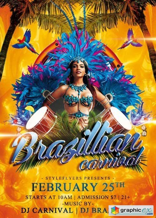 Brazilian Carnival V7 Flyer PSD Template + Facebook Cover