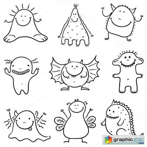 Happy Cartoon Colorful Monsters