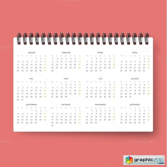 Realistic calendar template 2016