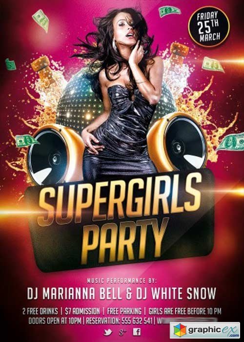 Supergirls Party V2 PSD Flyer Template + Facebook Cover