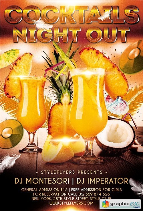 Cocktails Night Out PSD Flyer Template + Facebook Cover