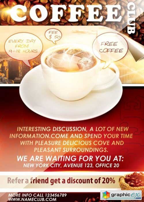 offee Club Flyer PSD Template + Facebook Cover