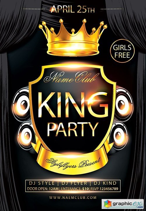 King Party PSD Flyer Template + Facebook Cover
