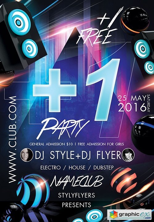 +1 Party PSD Flyer Template + Facebook Cover