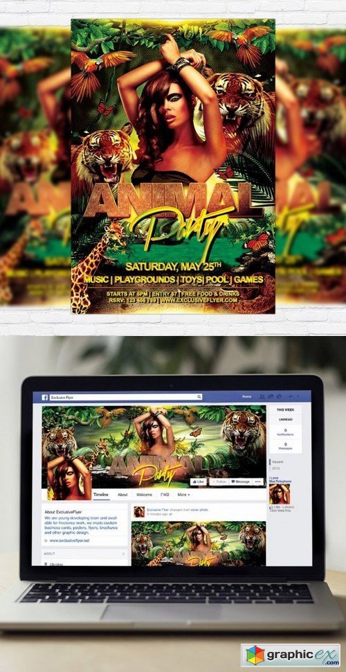 Animal Party PSD Flyer Template + Facebook Cover