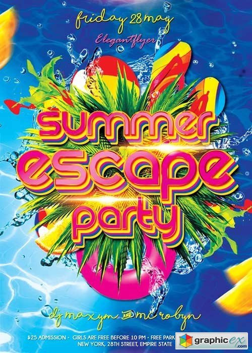 Summer Escape Party Flyer PSD Template + Facebook Cover