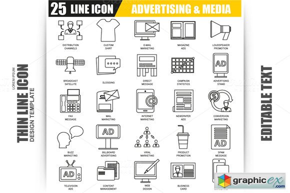 Thin Line Advertising Icons