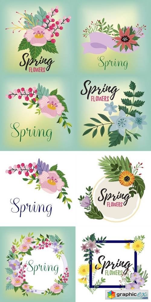 Spring Flowers Isolated Vector on White Background