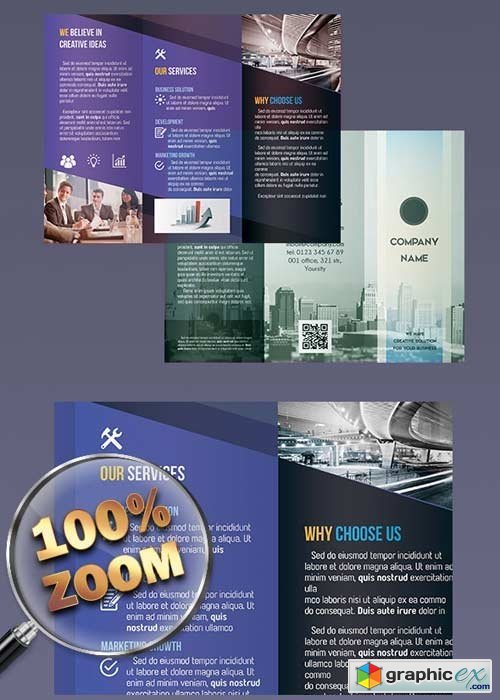 Company Biz PREMIUM Tri-Fold Brochure PSD Template