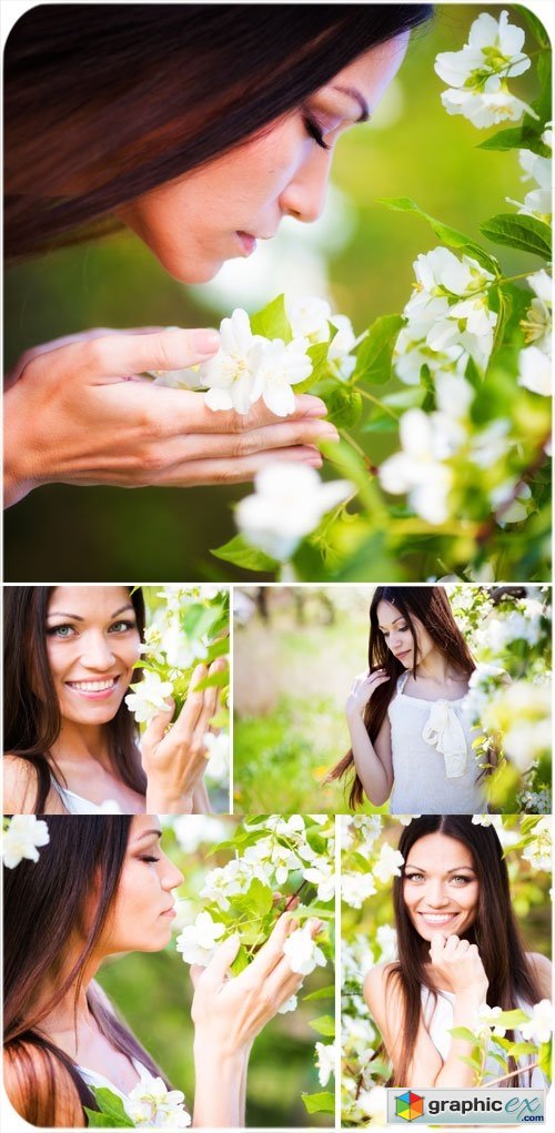 Beautiful girl with jasmine flowers