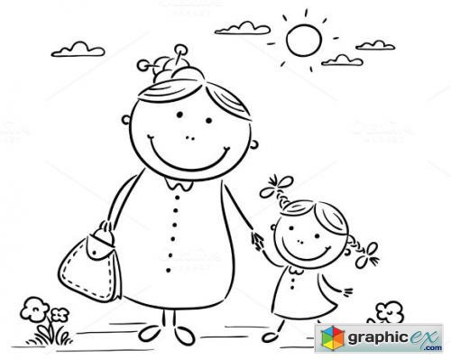 Little Girl and Her Granny on a Walk