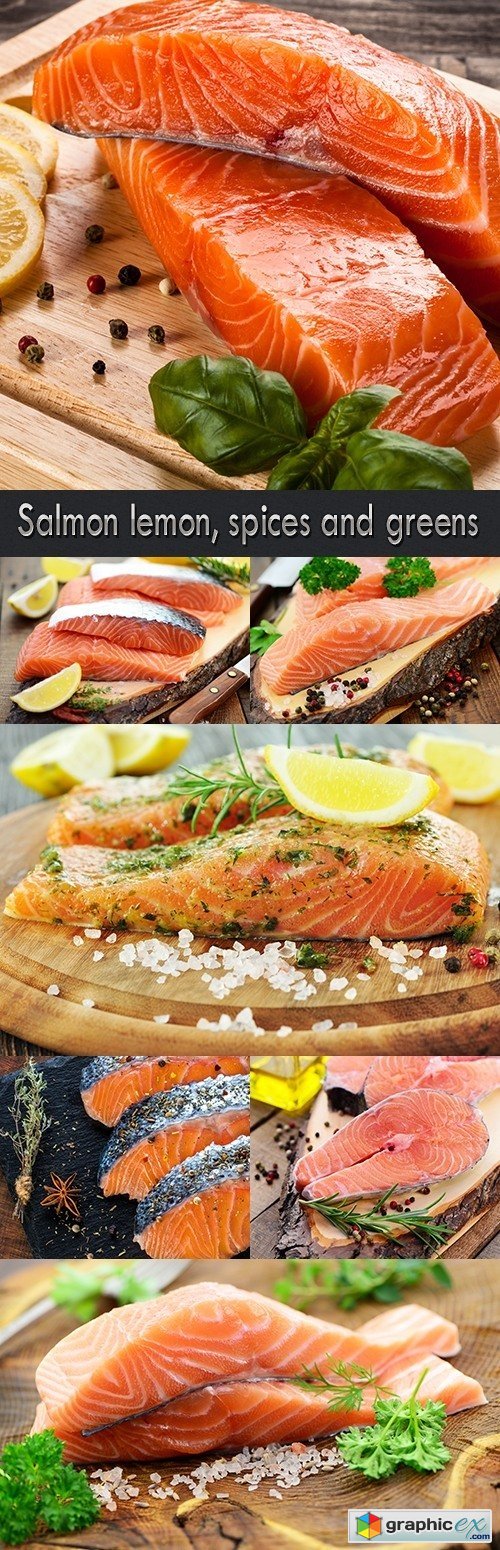 Salmon lemon, spices and greens