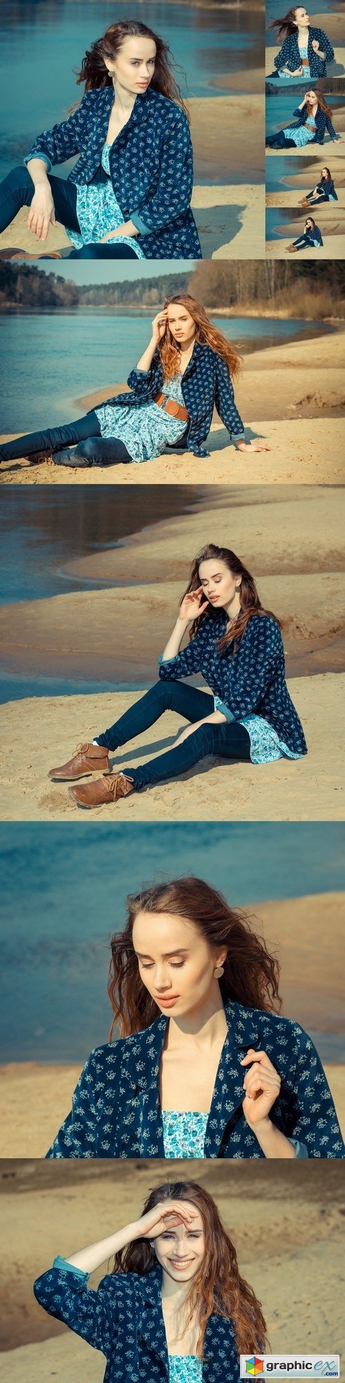 Dreamy lonely hipster girl on the sand