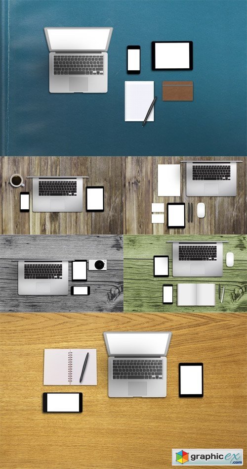 Photo Set - Office Desk Business Modern Image for Mock up with Smart Devices
