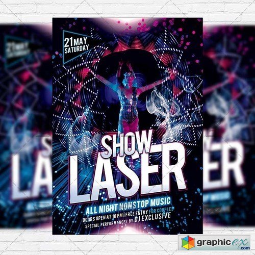Laser Show  Premium Flyer Template + Facebook Cover