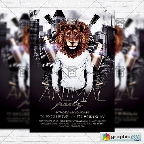 Animal Party  Premium Flyer Template + Facebook Cover