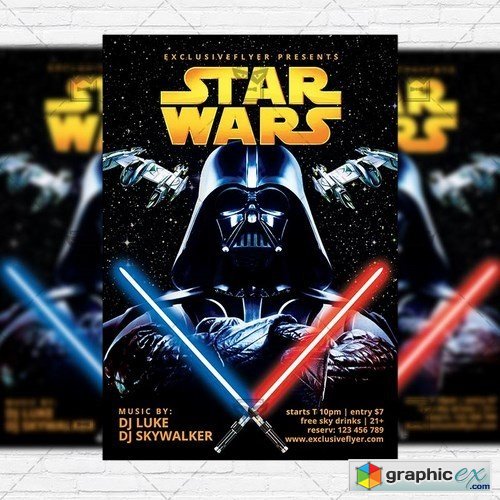 Star Wars  Club and Party Flyer PSD Template