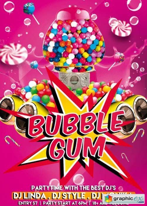 Bubble Gum Party PSD Flyer Template