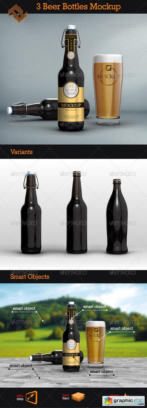 3 Beer Bottles Mockups