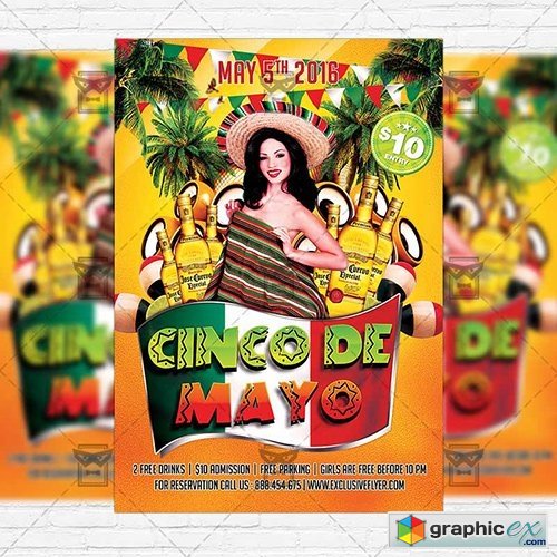 Cinco de Mayo Celebration  Premium Flyer Template + Facebook Cover