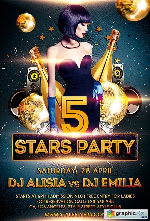 5 stars party PSD Flyer Template + Facebook Cover
