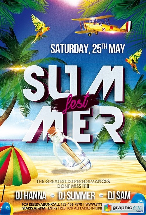 Summer fest PSD Flyer Template + Facebook Cover