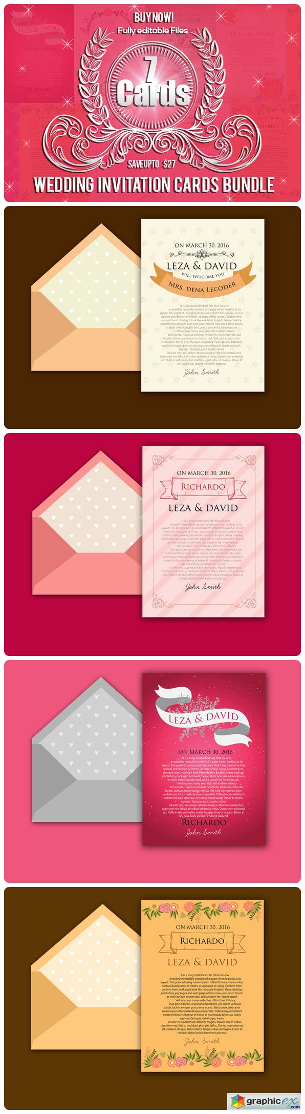 7 Wedding Invitation Cards Bundle