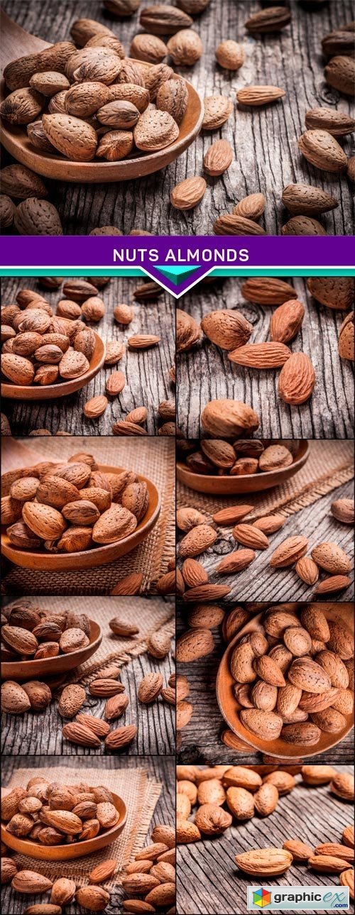 Nuts almonds on wooden background 8x JPEG