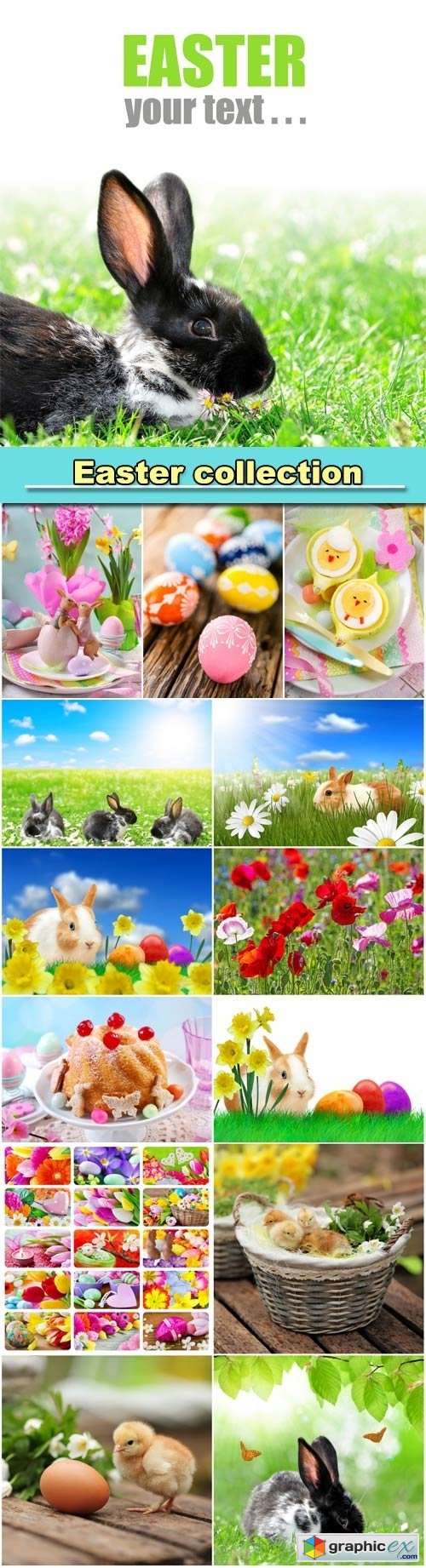 Easter collection, rabbits and chickens, Easter eggs