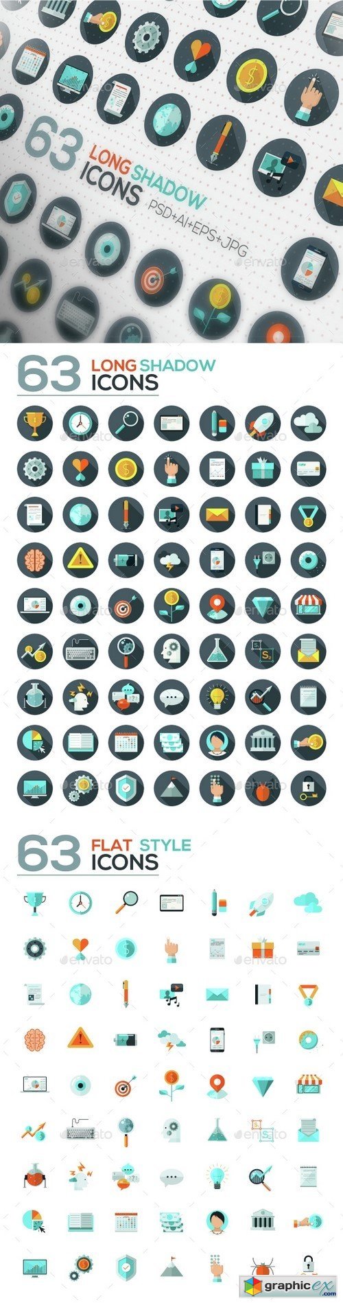 126 Flat Designed Icons Set 