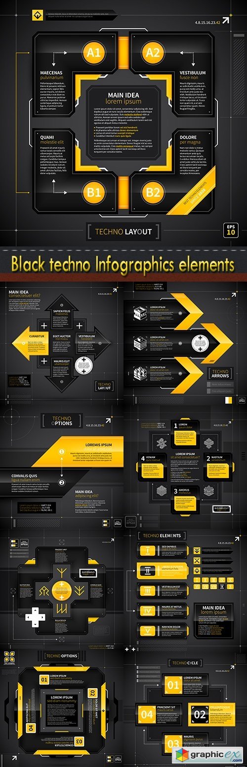 Black techno Infographics elements