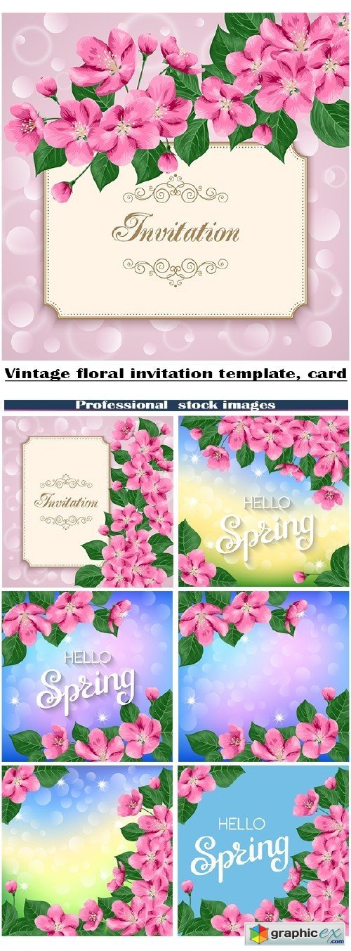 Clipart vintage floral invitation template, card