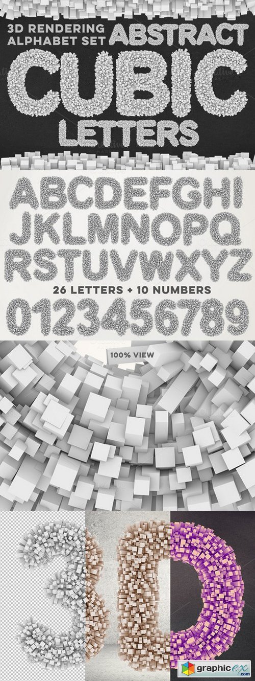 3D Cubic White Letters Pack