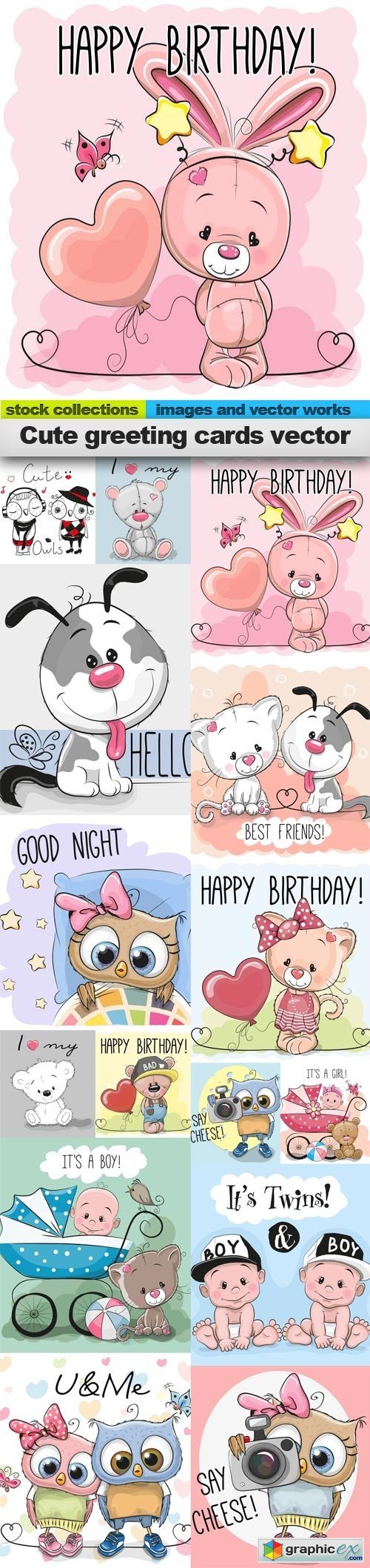 Cute greeting cards vector, 15 x EPS