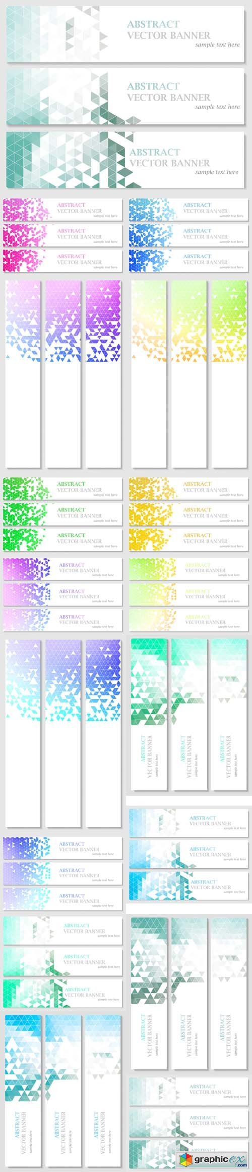 Vector Set - Banners with Abstract Multicolored Polygonal Mosaic Background