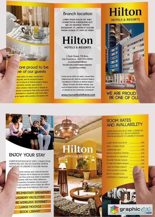 Hotel and Motel PSD Tri-Fold PSD Brochure Template