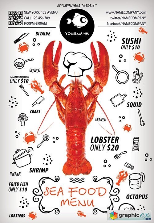 Sea Food Menu PSD Flyer Template + Facebook Cover