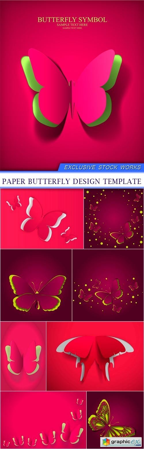 Paper butterfly design template 9x EPS