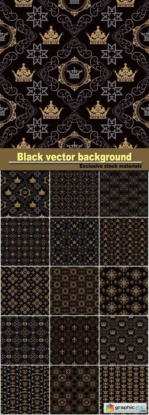 Black vector background with golden patterns