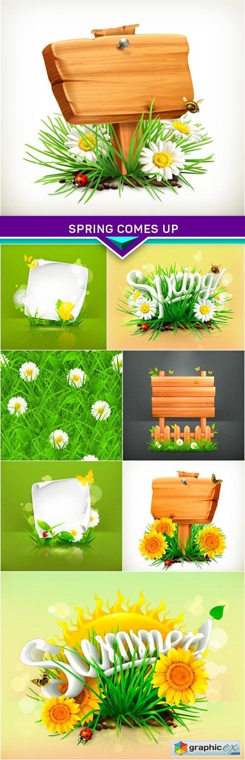 Spring comes up, vector background 8x EPS