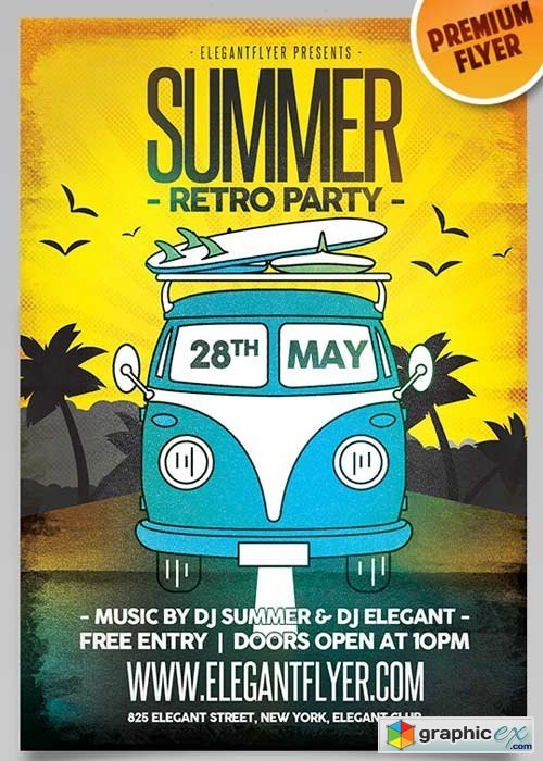 Summer Retro Party V1 Flyer PSD Template + Facebook Cover