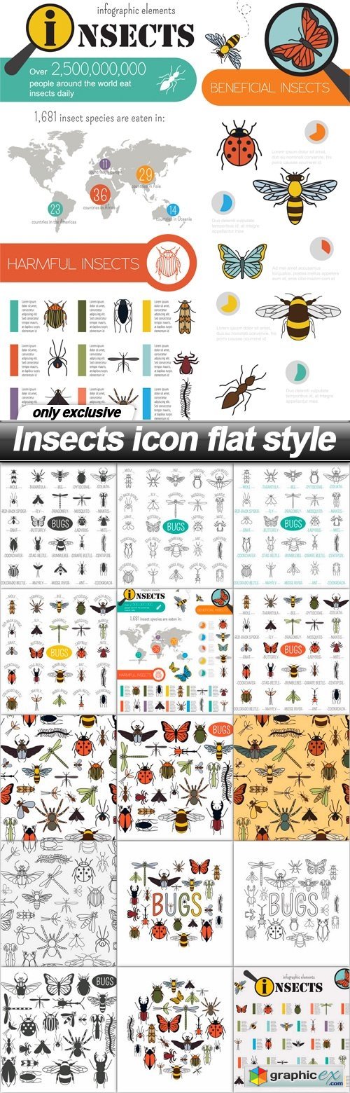 Insects icon flat style - 16 EPS